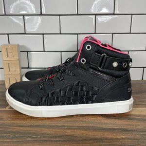 Skechers Street Shoutouts Youth Girl's Size 5 Shoes Black Pink High Top Sneaker